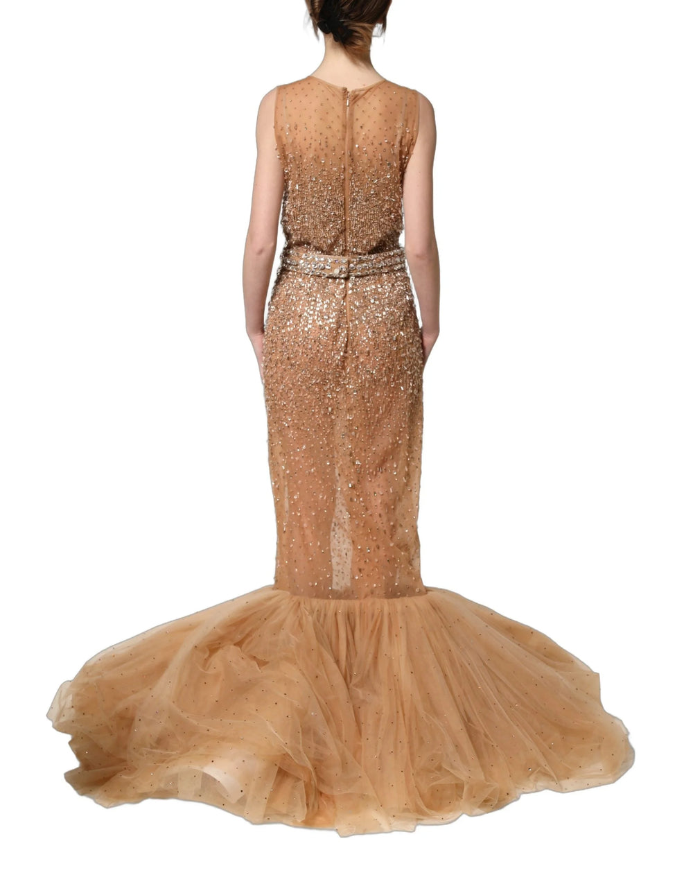 Dolce & Gabbana Brown Crystal Embellished Mermaid Gown Dress - IT40|S
