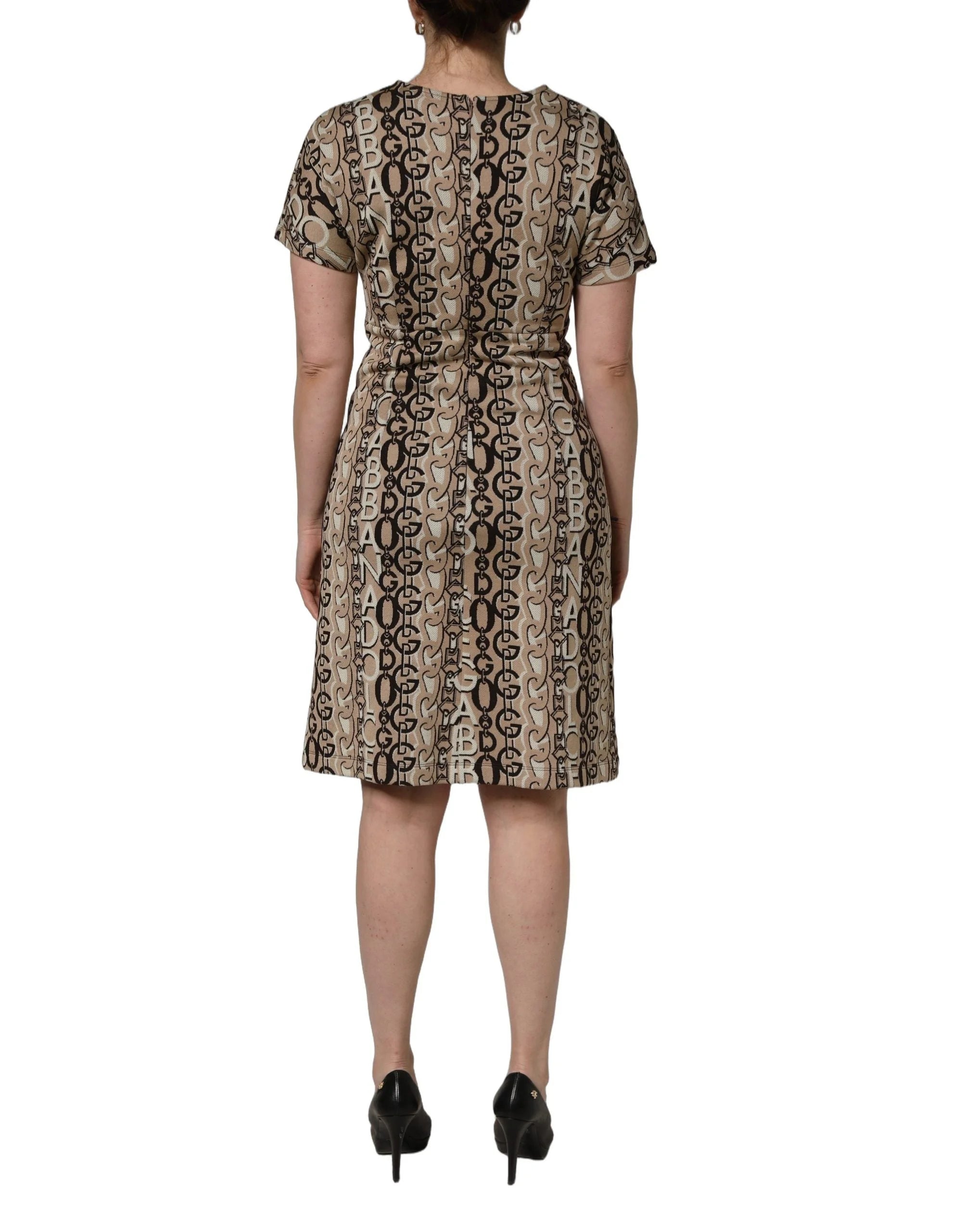 Dolce & Gabbana Brown DG Logo Chain Short-Sleeve Sheath Dress - IT40|S