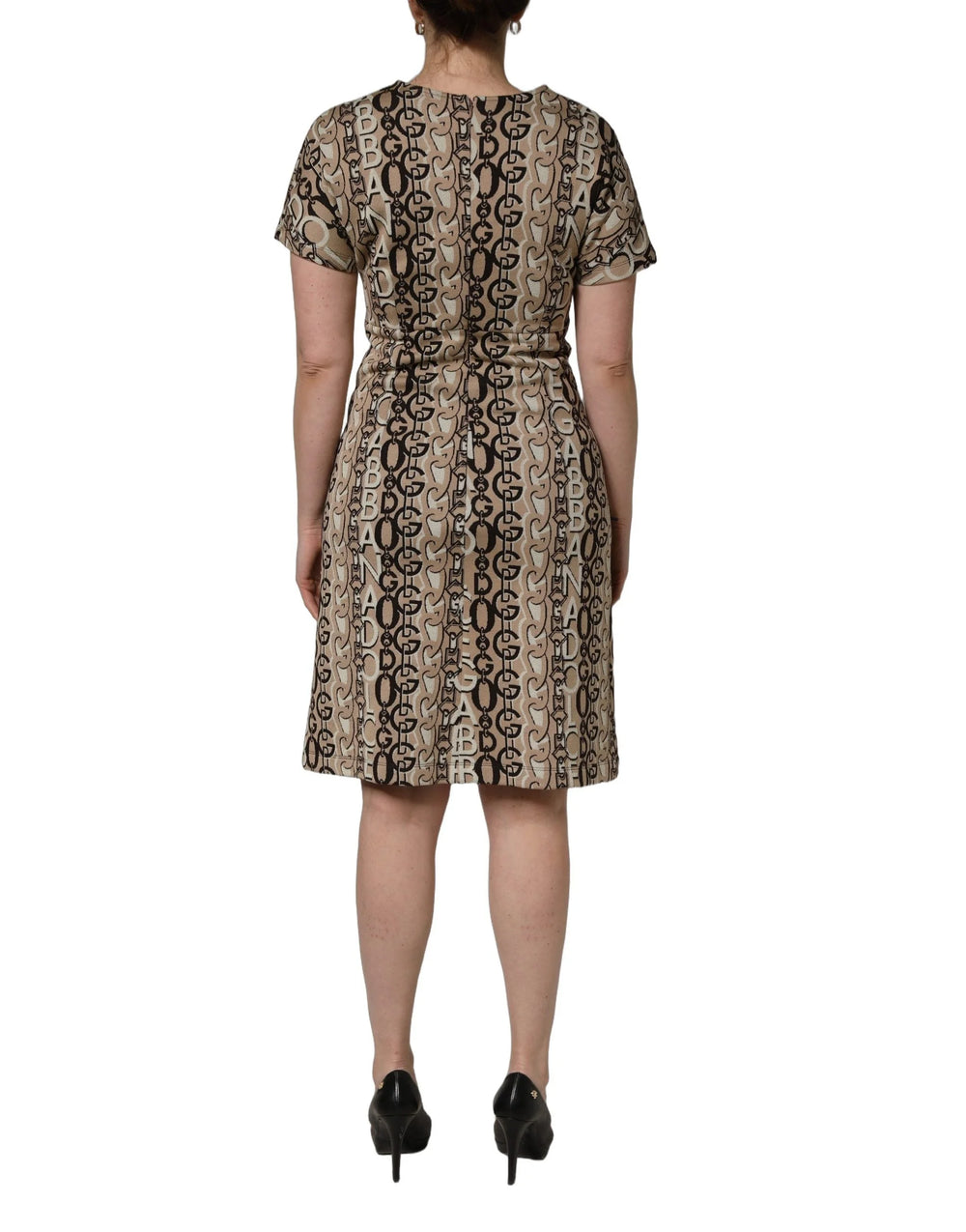 Dolce & Gabbana Brown DG Logo Chain Short-Sleeve Sheath Dress - IT40|S