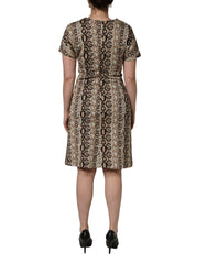 Dolce & Gabbana Brown DG Logo Chain Short-Sleeve Sheath Dress - IT40|S