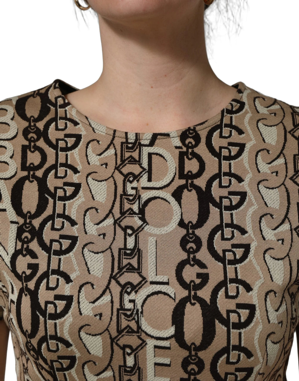 Dolce & Gabbana Brown DG Logo Chain Short-Sleeve Sheath Dress - IT40|S