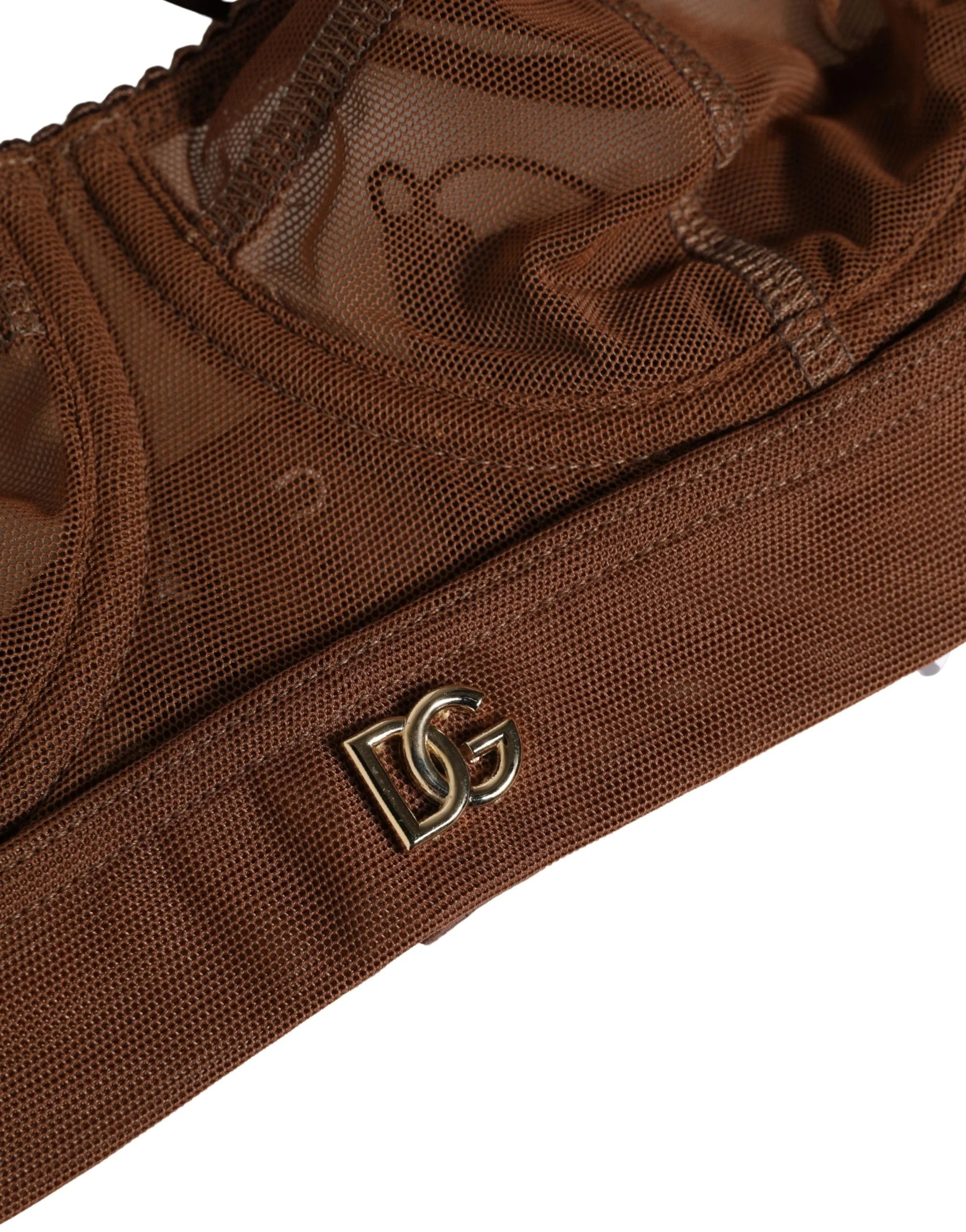 Dolce & Gabbana Brun DG Logotyp Nylon Mesh Balconette BH Underkläder - IT2 | S