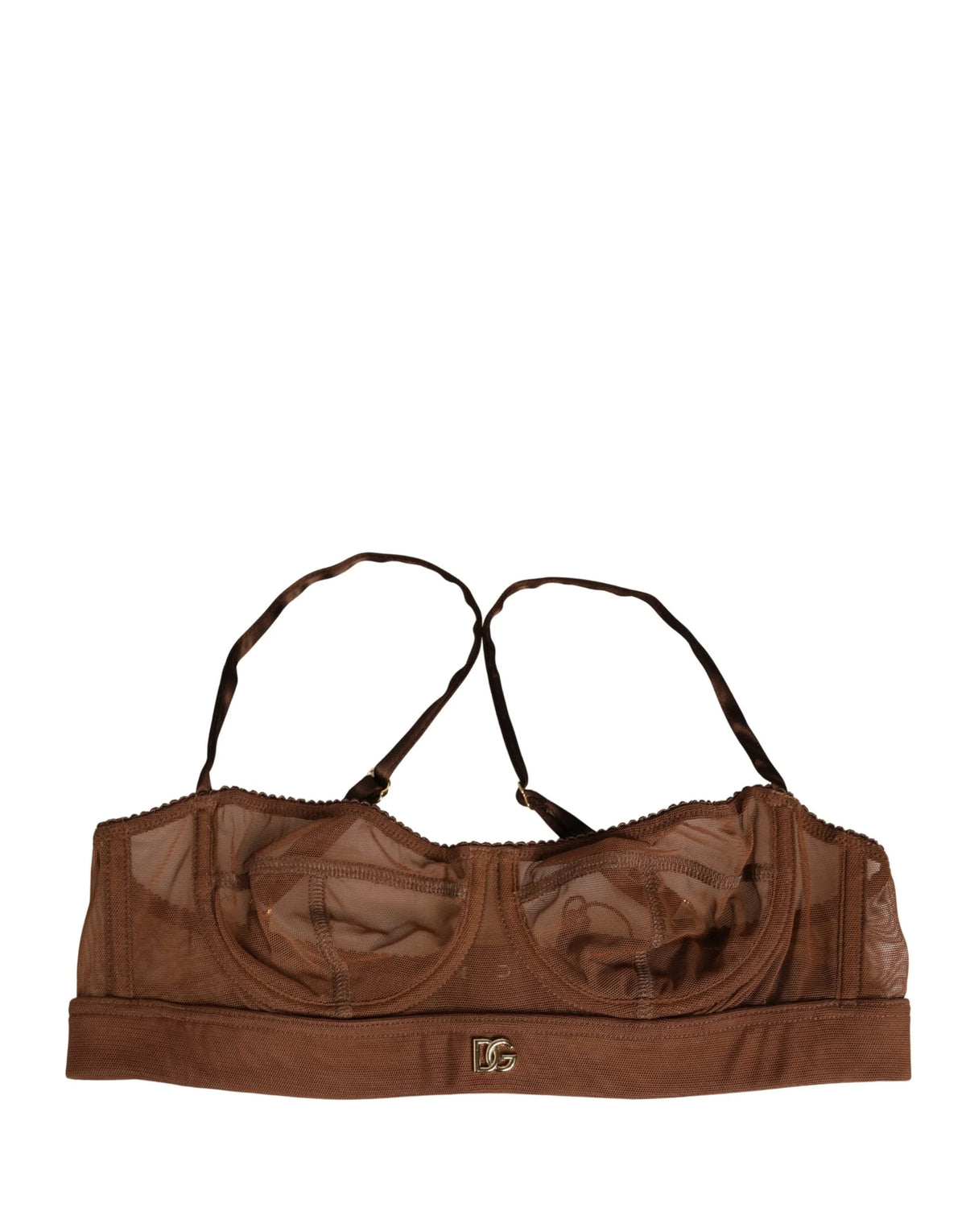 Dolce & Gabbana Brun DG Logotyp Nylon Mesh Balconette BH Underkläder - IT2 | S