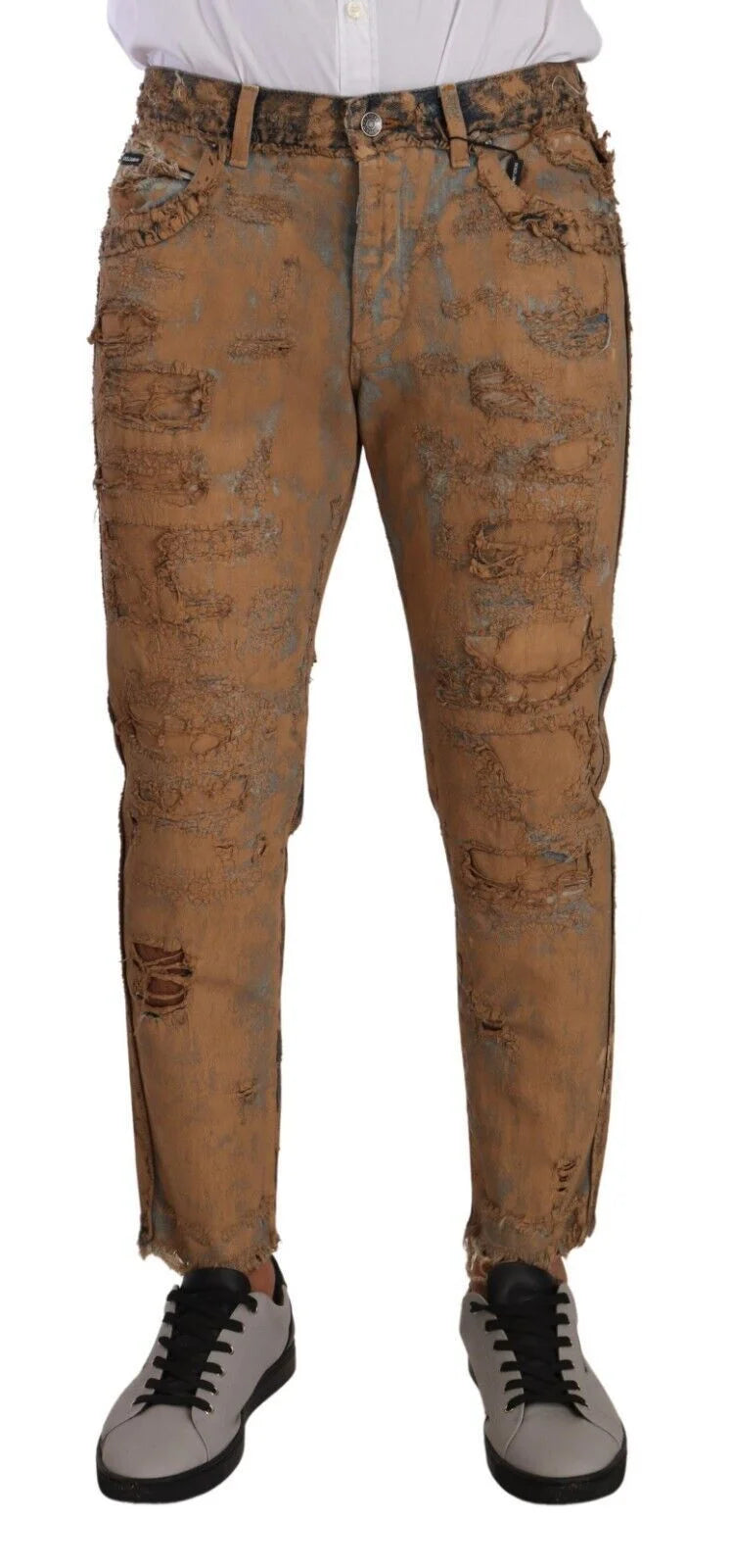 Dolce & Gabbana Brown Distressed Cotton Regular Denim Jeans - IT48 | M - Jeans