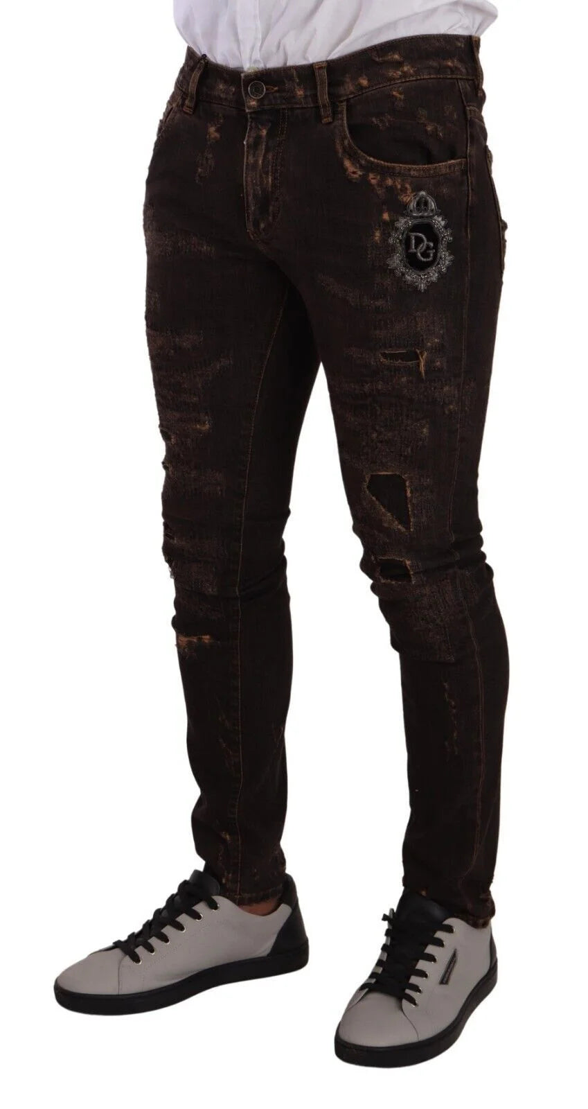 Dolce & Gabbana Brown Distressed Slim Fit Skinny Denim Jeans - IT48 | M - Jeans