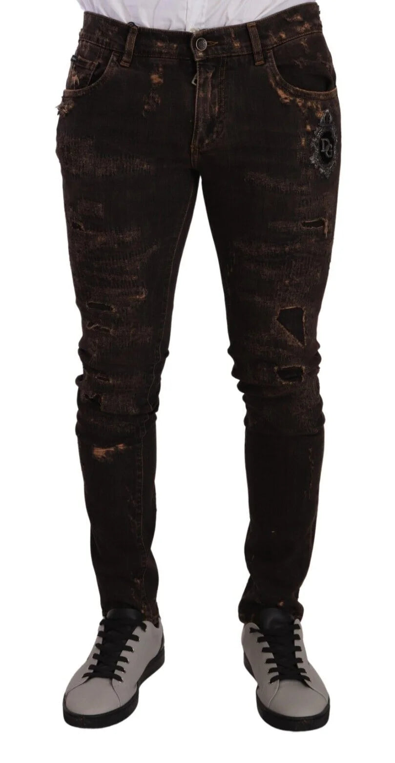 Dolce & Gabbana Brown Distressed Slim Fit Skinny Denim Jeans - IT48 | M - Jeans