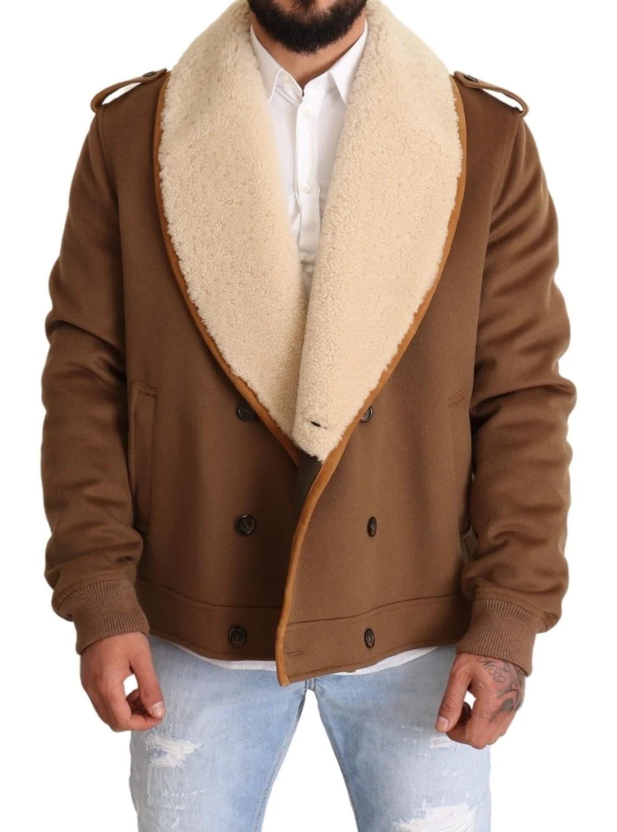 Dolce & Gabbana Brown Double Breasted Shearling Coat Jacket - IT54 | XL - Overcoats