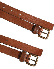 Dolce & Gabbana Brown Double Strap Leather Gold Buckle Belt - 90 cm / 36 Inches - Belts