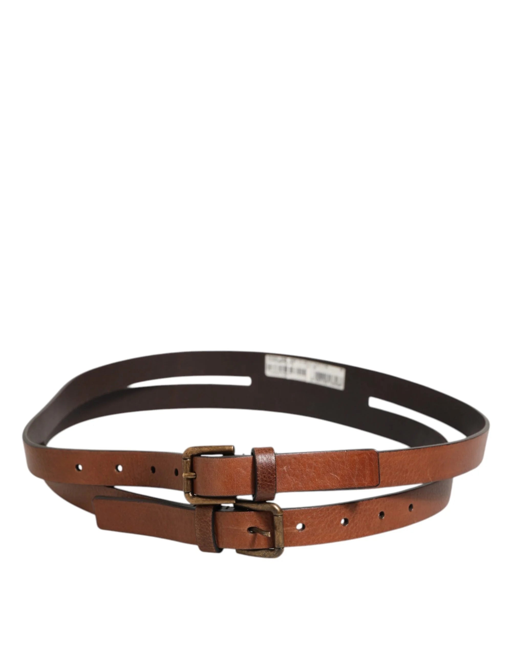 Dolce & Gabbana Brown Double Strap Leather Gold Buckle Belt - 90 cm / 36 Inches - Belts
