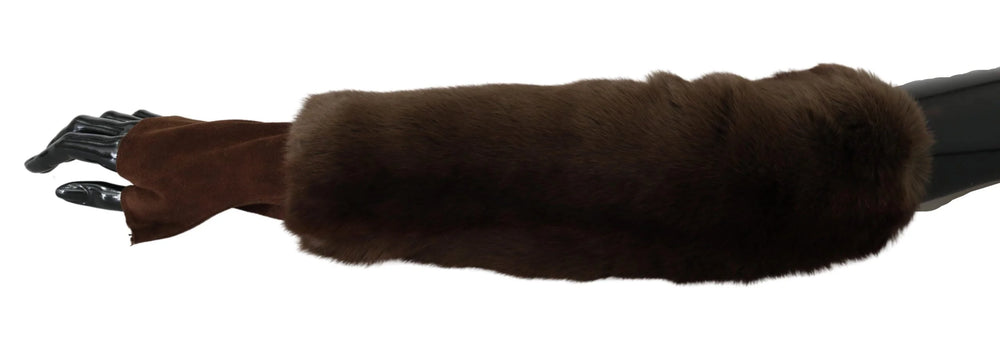 Dolce & Gabbana Brown Elbow Length Finger Less Fur Gloves - 7.5|S