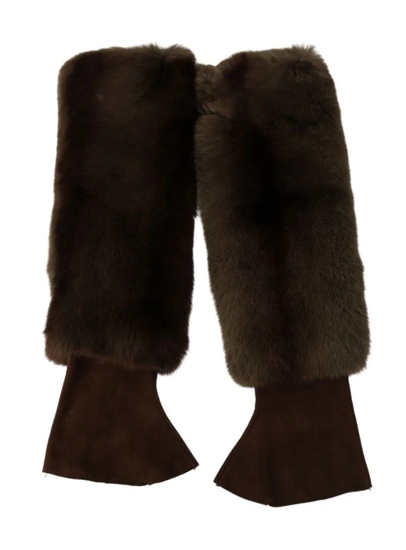 Dolce & Gabbana Brown Elbow Length Finger Less Fur Gloves - 7.5|S