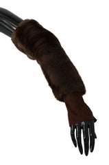 Dolce & Gabbana Brown Elbow Length Finger Less Fur Gloves - 7.5|S