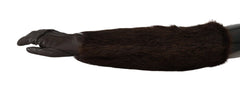 Dolce & Gabbana Brown Elbow Length Mittens Leather Fur Gloves - 7.5|S