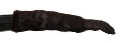 Dolce & Gabbana Brown Elbow Length Mittens Leather Fur Gloves - 7.5|S