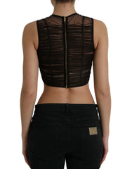 Dolce & Gabbana Brown Embellished Nylon Stretch Cropped Top - IT40|S - Crop Tops