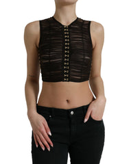 Dolce & Gabbana Brown Embellished Nylon Stretch Cropped Top - IT40|S - Crop Tops