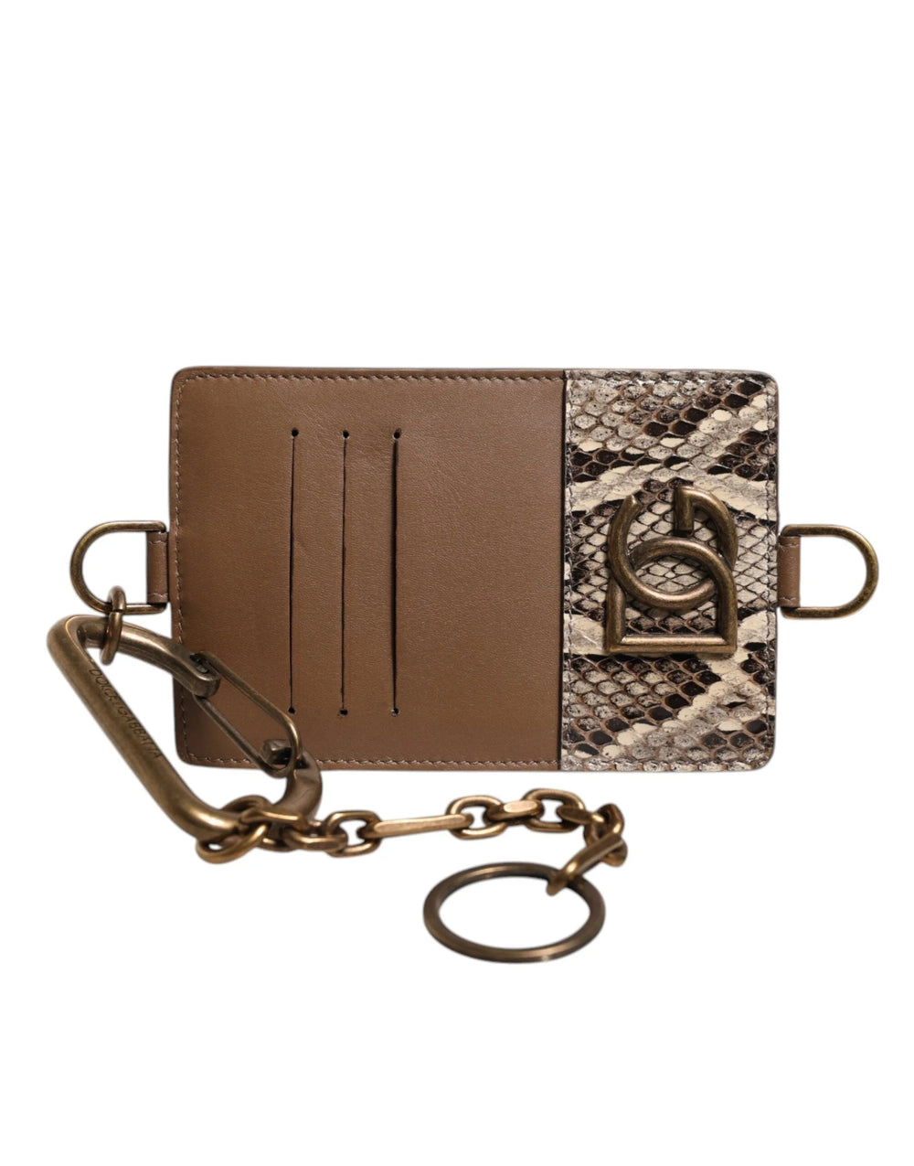 Dolce & Gabbana Brown Exotic Leather Card Holder DG Logo Plaque Wallet - Card Cases