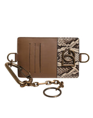 Dolce & Gabbana Brown Exotic Leather Card Holder DG Logo Plaque Wallet - Card Cases