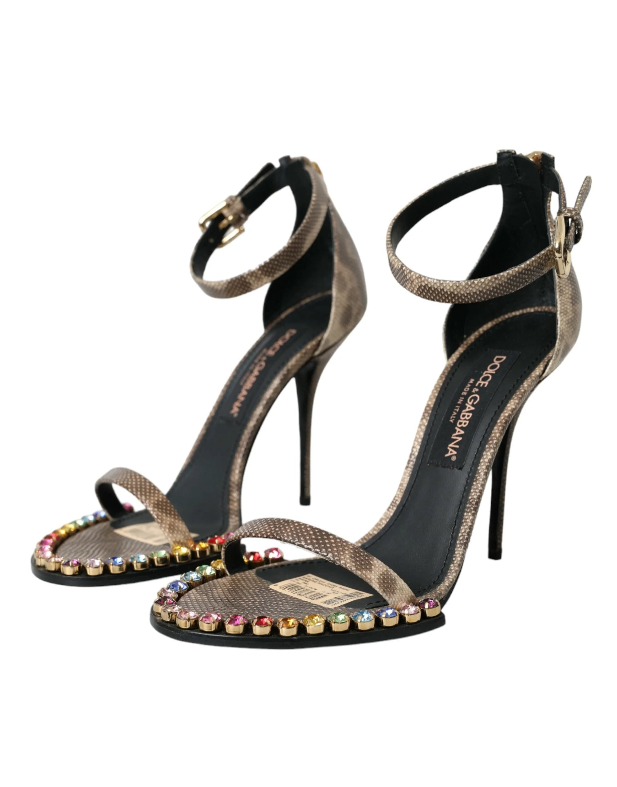 Dolce & Gabbana Brown Exotic Leather Crystal Sandals Shoes - EU39/US8.5 - Sandals