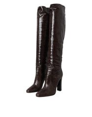 Dolce & Gabbana Brown Exotic Leather Heels High Boots Shoes - Boots