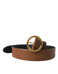 Dolce & Gabbana Brown Exotic Leather Round Buckle Belt - 95 cm / 38 Inches - Belts