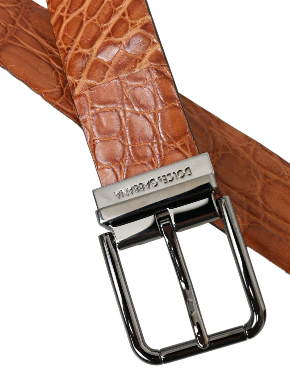 Dolce & Gabbana Brown Exotic Leather Silver Metal Buckle Belt - 90 cm / 36 Inches - Belts