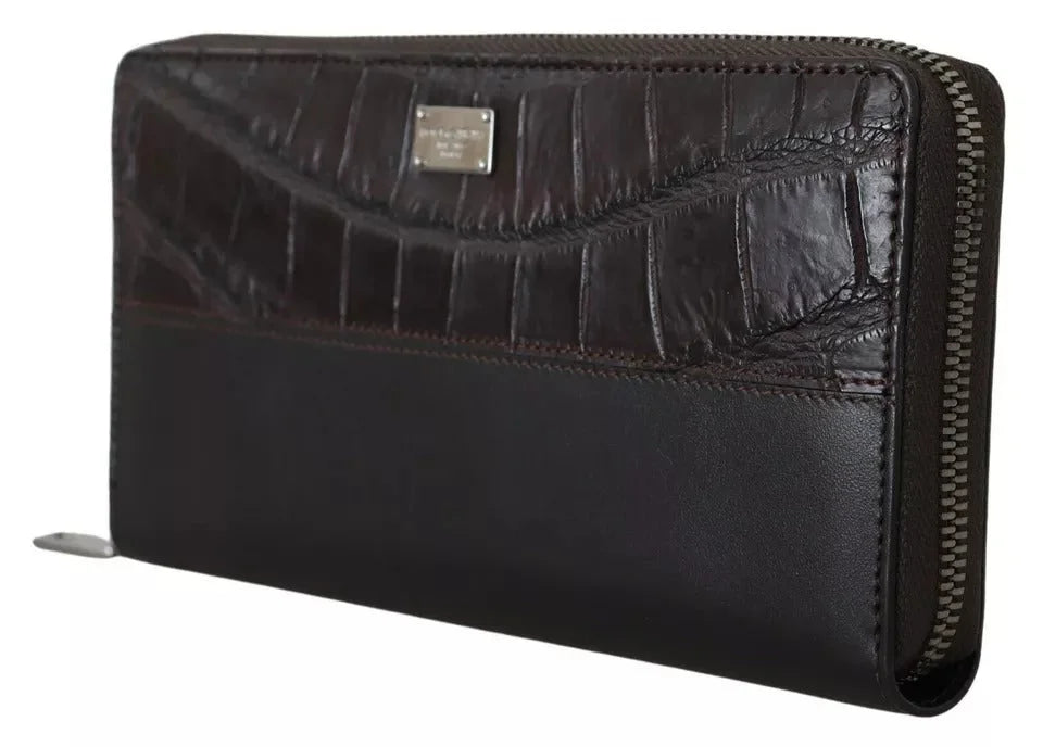 Dolce & Gabbana Brown Exotic Leather Zip Around Continental Clutch Wallet - Wallets