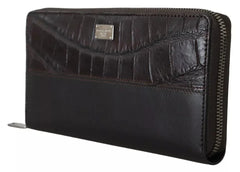 Dolce & Gabbana Brown Exotic Leather Zip Around Continental Clutch Wallet - Wallets