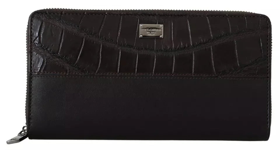 Dolce & Gabbana Brown Exotic Leather Zip Around Continental Clutch Wallet - Wallets