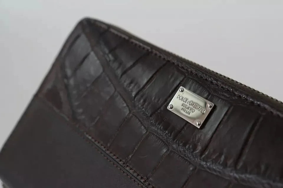 Dolce & Gabbana Brown Exotic Leather Zip Around Continental Clutch Wallet