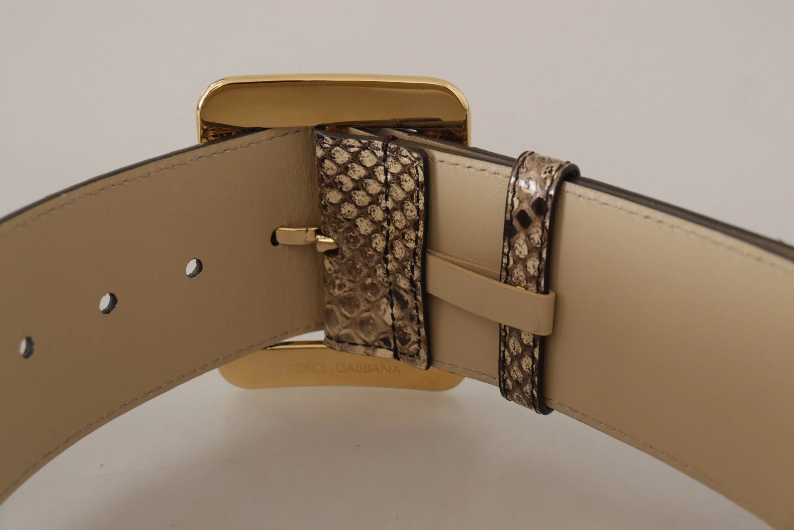 Dolce & Gabbana Brown Exotic Wide Waist Leather Gold Metal Buckle Belt - 65 cm / 26 Inches