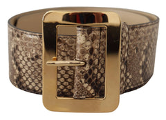Dolce & Gabbana Brown Exotic Wide Waist Leather Gold Metal Buckle Belt - 65 cm / 26 Inches