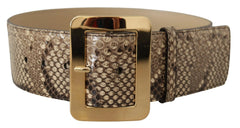 Dolce & Gabbana Brown Exotic Wide Waist Leather Gold Metal Buckle Belt - 65 cm / 26 Inches - Belts