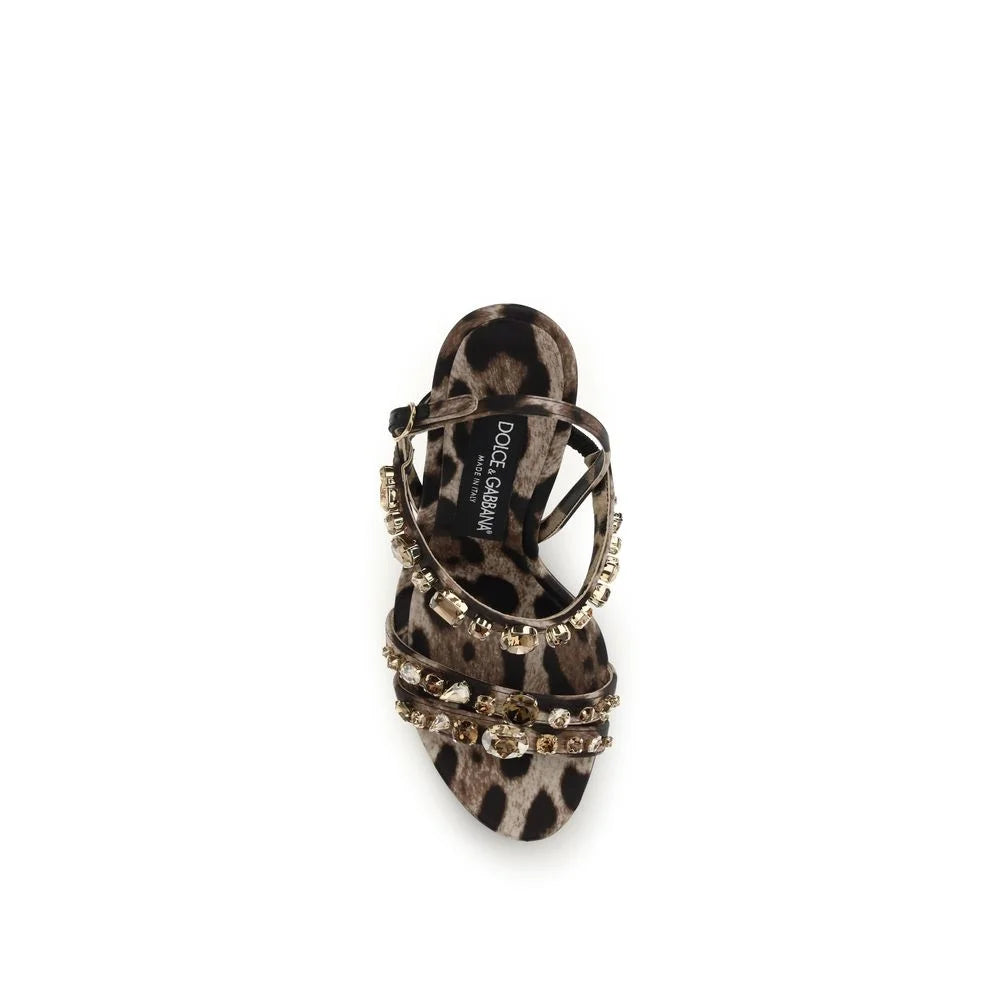 Dolce & Gabbana Brown Fabric Stiletto Heel Sandals