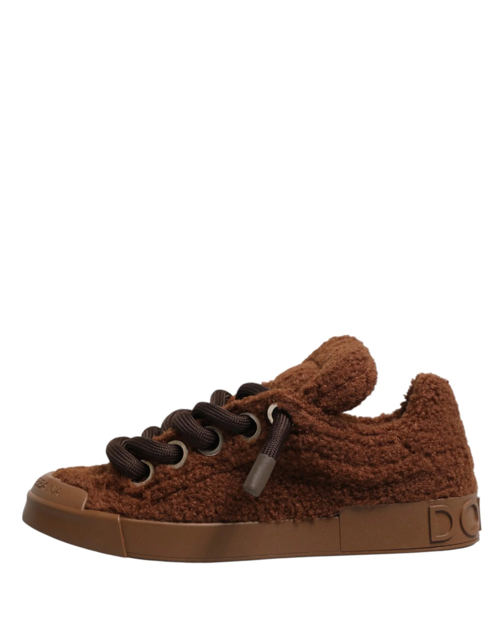 Dolce & Gabbana Brown Faux Shearling Low Top Sneakers Shoes - EU44/US11