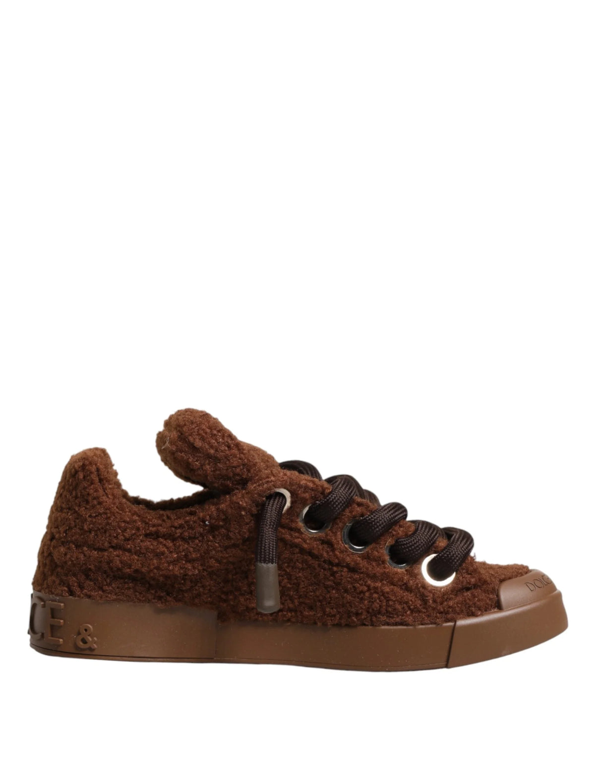 Dolce & Gabbana Brown Faux Shearling Low Top Sneakers Shoes - EU44/US11