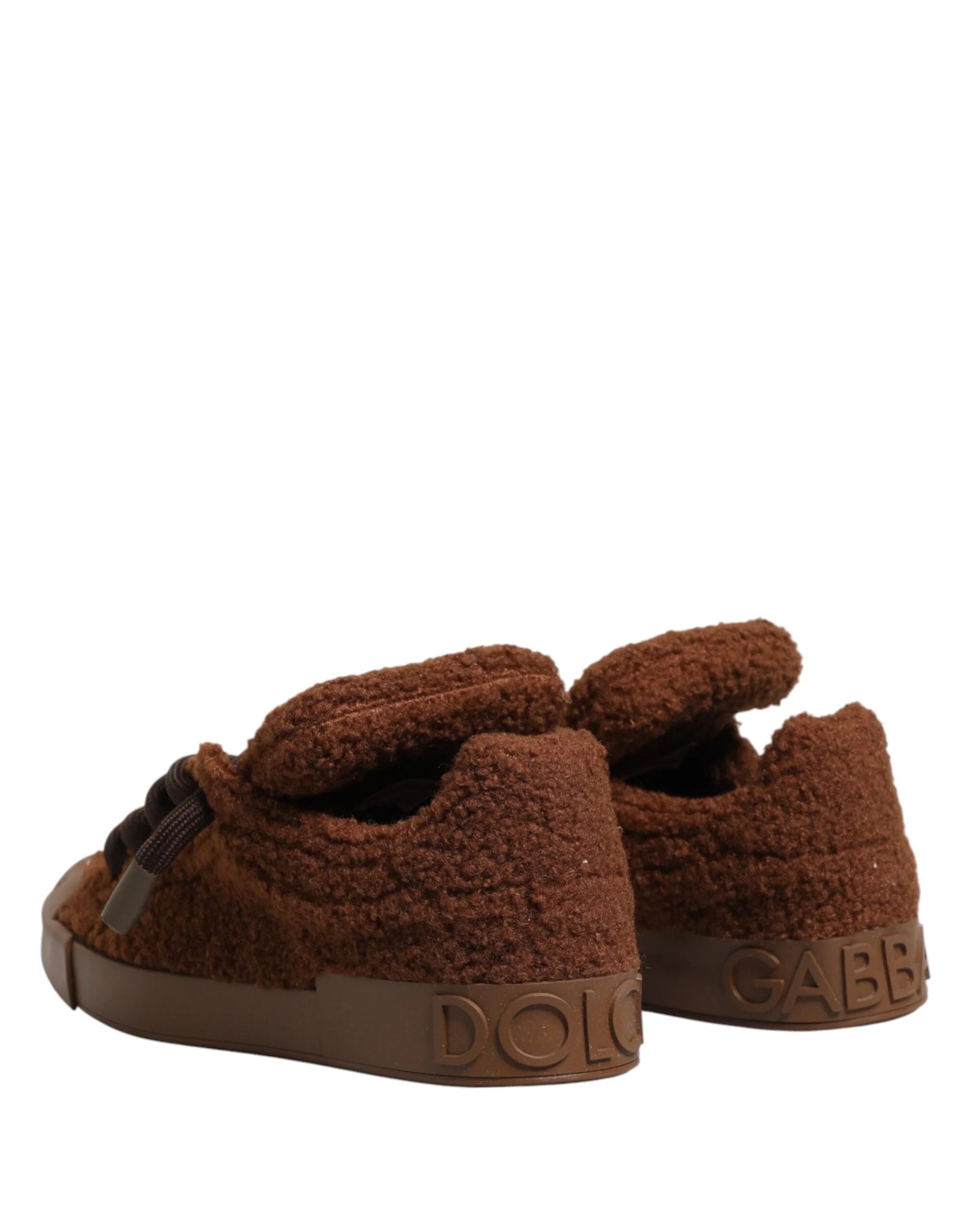 Dolce & Gabbana Brown Faux Shearling Low Top Sneakers Shoes - EU44/US11
