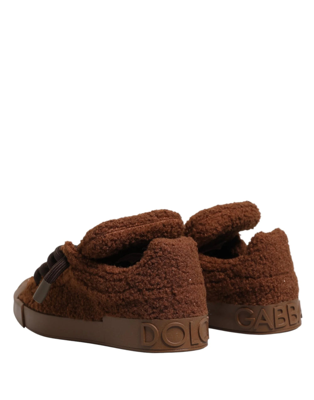 Dolce & Gabbana Brown Faux Shearling Low Top Sneakers Shoes - EU44/US11
