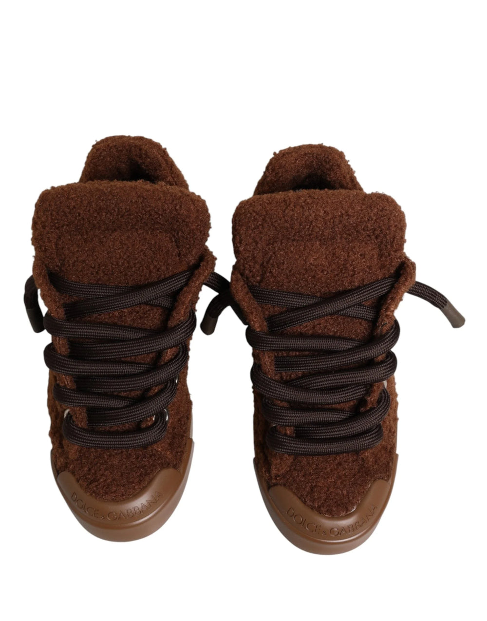 Dolce & Gabbana Brown Faux Shearling Low Top Sneakers Shoes - EU44/US11