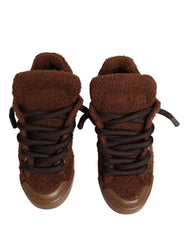 Dolce & Gabbana Brown Faux Shearling Low Top Sneakers Shoes - EU44/US11