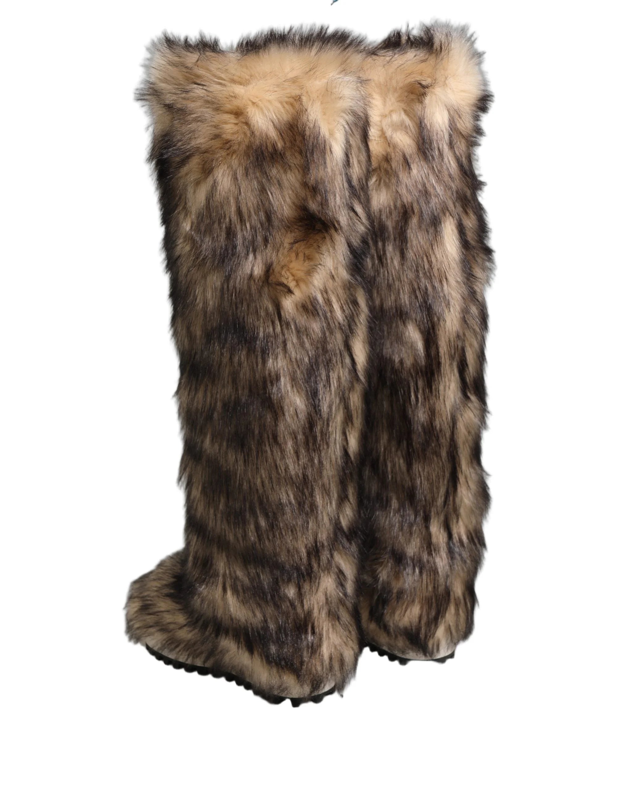Dolce & Gabbana Brown Faux Skim Ski Fur Knee High Boots Shoes - EU44/US11
