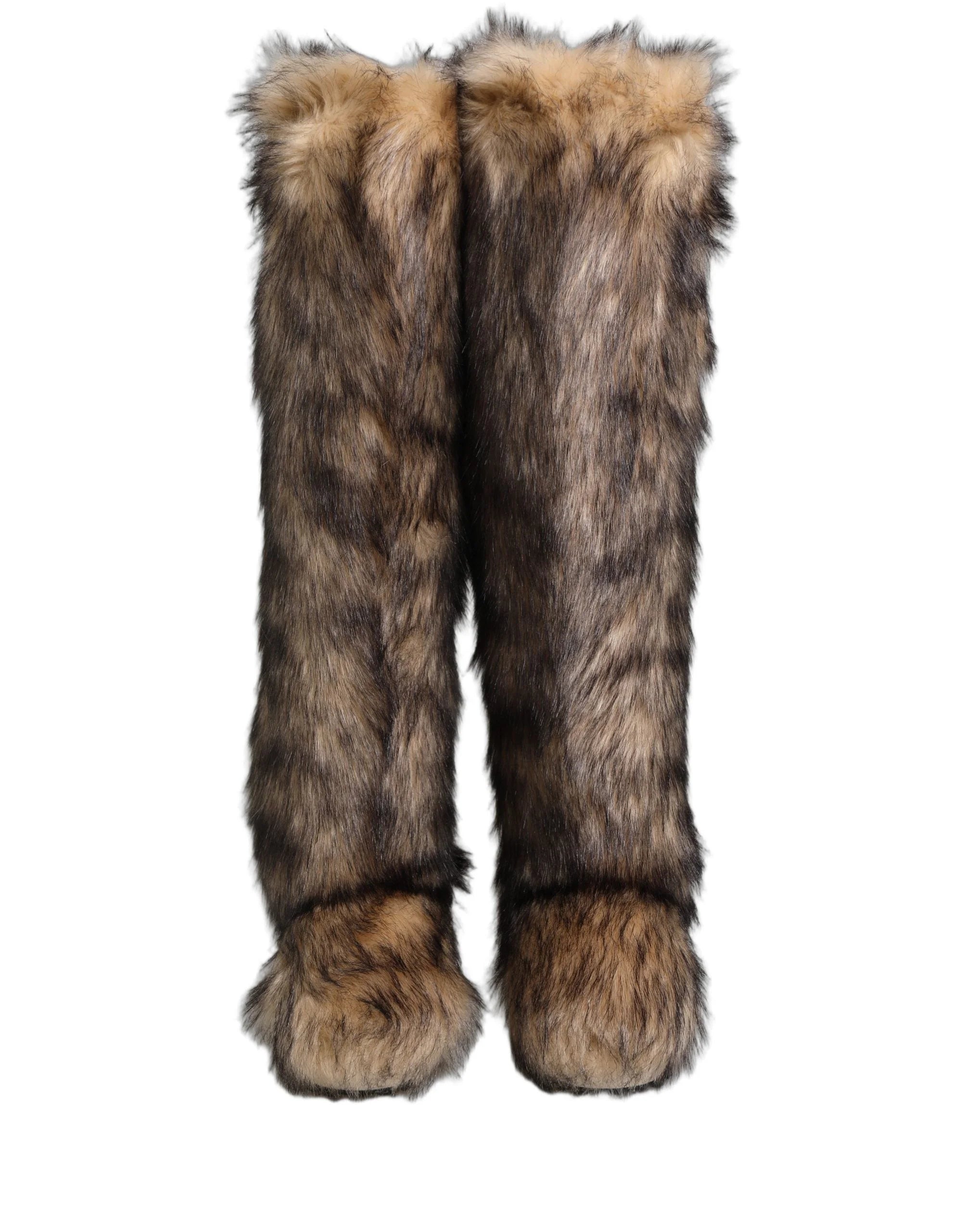Dolce & Gabbana Brown Faux Skim Ski Fur Knee High Boots Shoes - EU44/US11