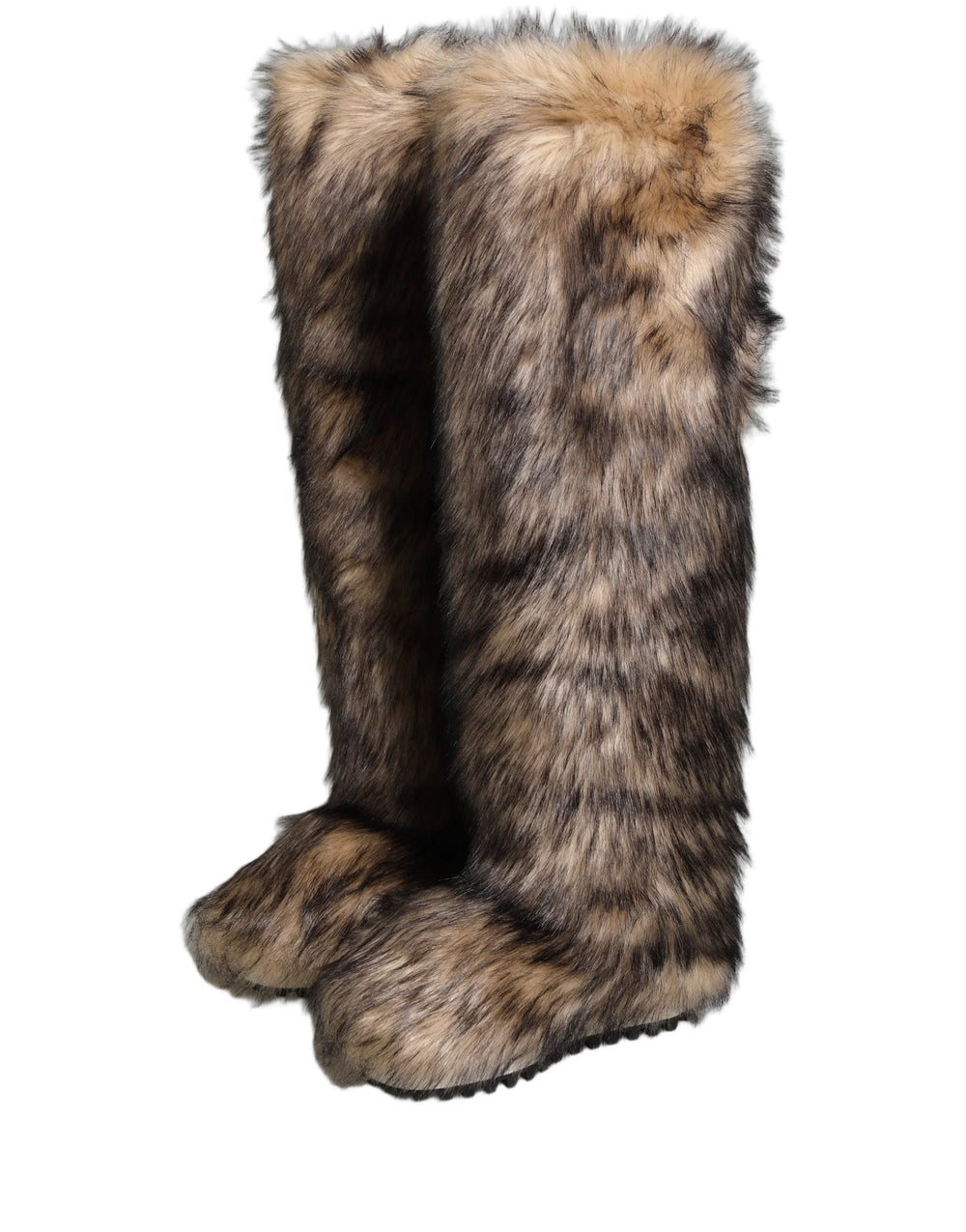 Dolce & Gabbana Brown Faux Skim Ski Fur Knee High Boots Shoes - EU44/US11