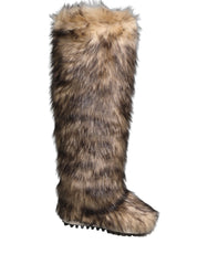 Dolce & Gabbana Brown Faux Skim Ski Fur Knee High Boots Shoes - EU44/US11