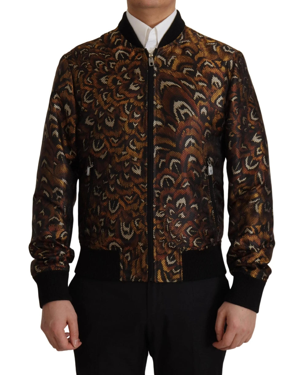 Dolce & Gabbana Brown Feather Full Zip Blouson Jacket - IT44 | XS - Bomber Jackets