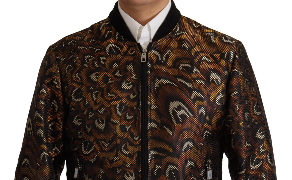 Dolce & Gabbana Brown Feather Full Zip Blouson Jacket - IT44 | XS - Bomber Jackets