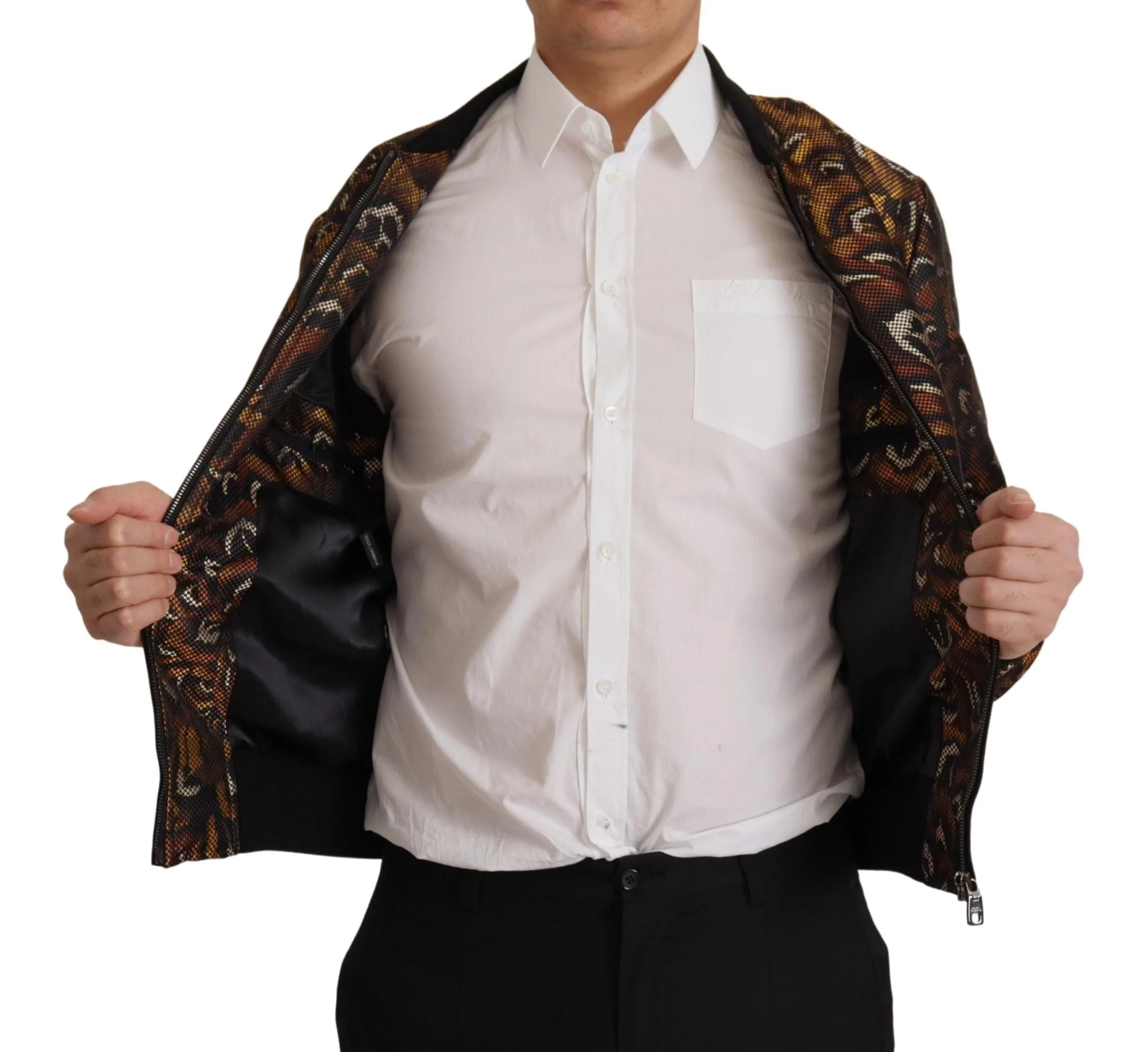 Dolce & Gabbana Brown Feather Full Zip Blouson Jacket - IT44 | XS - Bomber Jackets