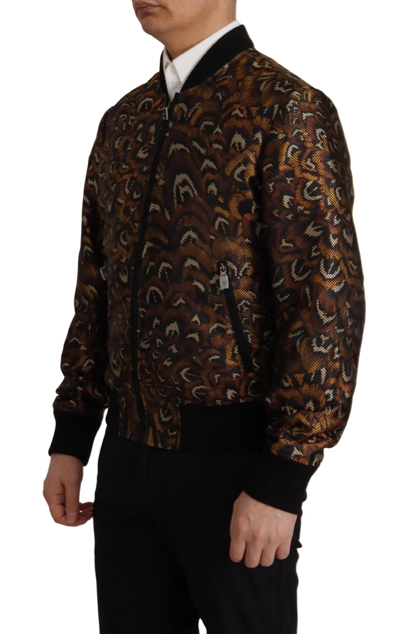 Dolce & Gabbana Brown Feather Full Zip Blouson Jacket - IT44 | XS - Bomber Jackets