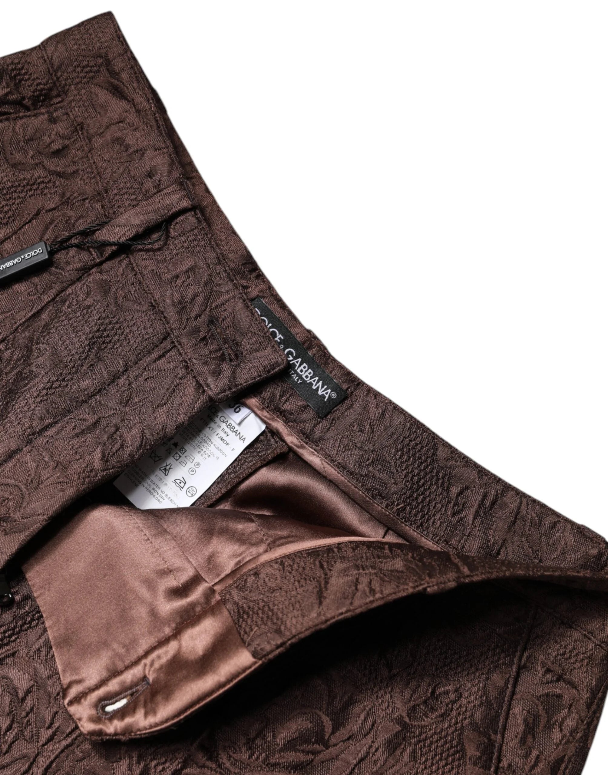 Dolce & Gabbana Brown Floral Brocade Mid Waist Mini Short - Short Trousers