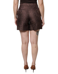 Dolce & Gabbana Brown Floral Brocade Mid Waist Mini Short - Short Trousers